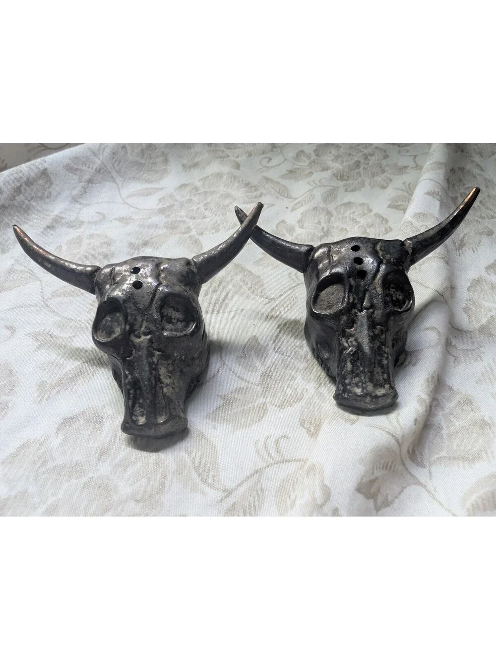 Vintage Metal Bull Skull Salt and Pepper Shakers